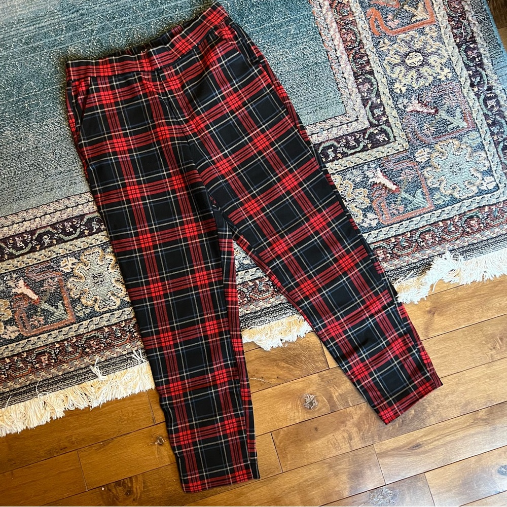 Red plaid pants ZARA